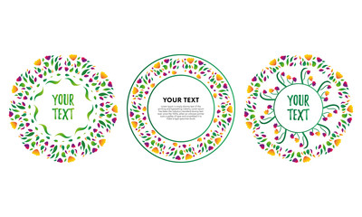 Floral circle ornament set. Decorative frame. Vector illustration.