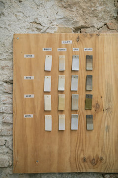 Board with pieces of clay for identification