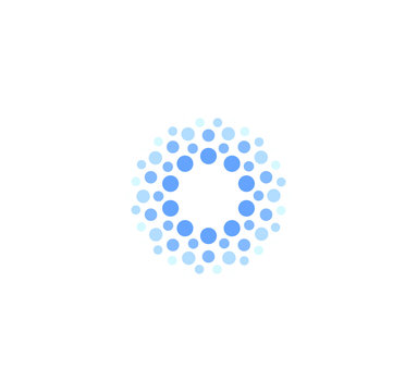 Abstract blue color round logo from circles. Water vector logotype template. Innovative cleaning and freezing method. Sparkling drink icon.