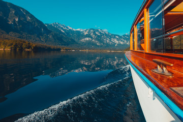 Boat sailing on lake Bohinj