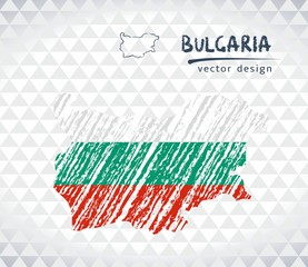 Bulgaria vector map with flag inside isolated on a white background. Sketch chalk hand drawn illustration