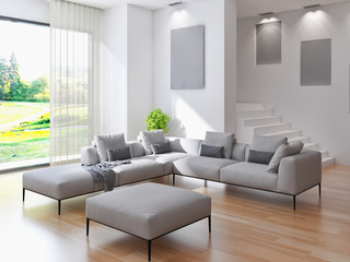 Modern bright interiors. 3D rendering illustration