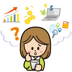 スマートフォンで投資をしている女性（疑問）