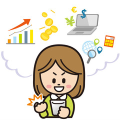 スマートフォンで投資をする女性（よっしゃ）