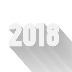 Happy New Year 2018. Modern design element with gradient long shadow effect on white background. Vector illustration.