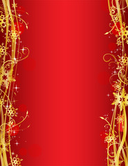 Christmas party background with gold decorative snowflakes