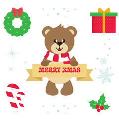 cartoon cute bear with a sign  christmas illustration