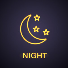 Moon and stars neon light icon