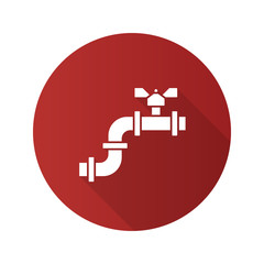 Pipe with valve flat design long shadow glyph icon