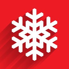 Paper snowflake with long shadow design isolated on red background. Winter and Xmas theme. Vector illustration.