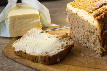 appetizing fresh bread and butter