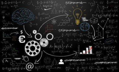 lavagna, formule, icone, sfondo