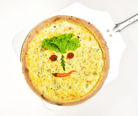 Four cheeses pizza with crunchy edge. Quattro formaggi