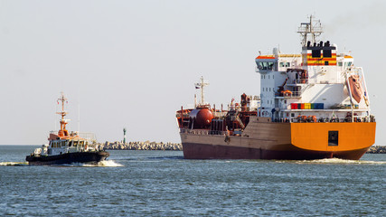 Fototapeta premium a huge tanker in the sea