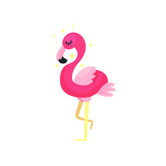 Cute cartoon pink flamingo vector Illustration