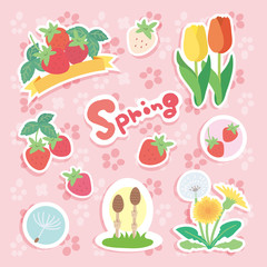 春　チューリップ　いちご　タンポポ　イラスト　セット

