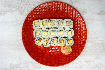 Japanese food Sushi Roll Maki of Salmon and avocado