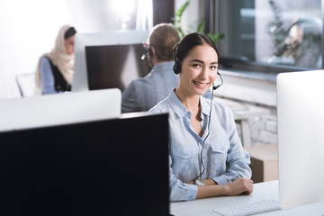 asian call center operator in headset