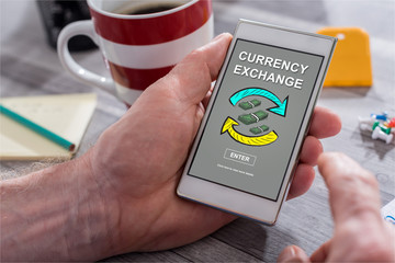 Currency exchange concept on a smartphone