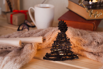 Amazing cozy evening composition, comfy rest at home