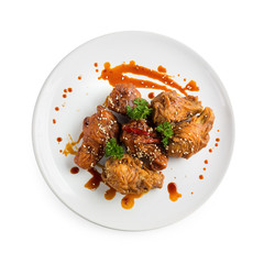 Spicy Deep Fried Breaded Chicken Wings isolated on white background