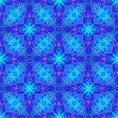 Hand drawn seamless pattern with folk national motives. Bright colored abstract wallpaper. Seamless texture. Geometric fabric design. Art painting. Blue colors. Native watercolor