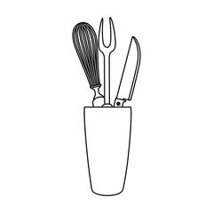 mixer and cutlery in pot vector illustration design