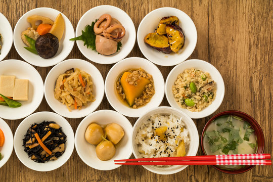 一般的なごはんのおかず　Side dishes of rice japanese food