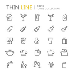 Fototapeta premium Collection of drinks thin line icons