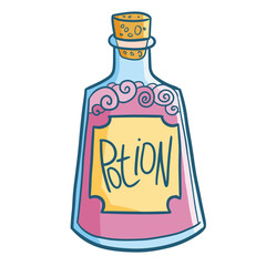 Cute and cool purple potion in a bottle - vector.