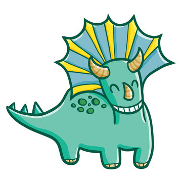 Funny and cool green triceratops smiling happily - vector.