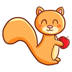 Cute and funny squirrel smiling happily holding an apple - vector.