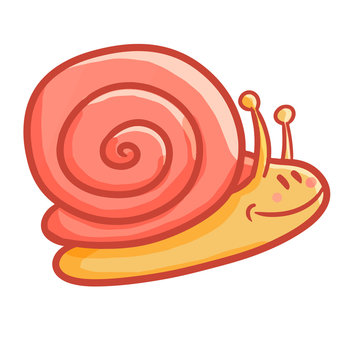 Cute and funny pink snail smiling - vector.