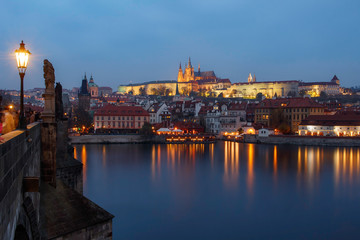 Prague city at  sunset blue hour