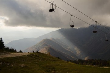 Cable car in mountains in Velika Planina (Slovenia)