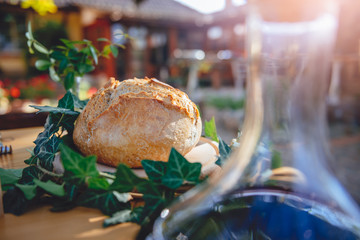 Fresh  loft of bread on dining table