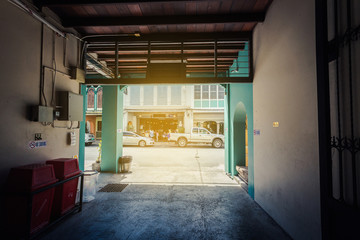 old town building view, looking out from inside