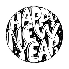 Happy New Year hand drawn lettering for card.