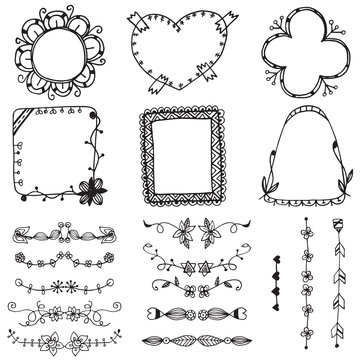 Ornamental lines and stripes doodle border of free hand drawing flower sketch vector