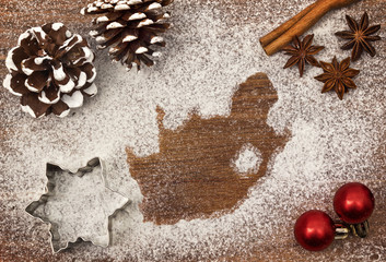 Festive motif of flour in the shape of South Africa (series)