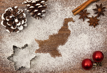 Festive motif of flour in the shape of Pakistan (series)