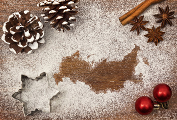 Festive motif of flour in the shape of Russia (series)