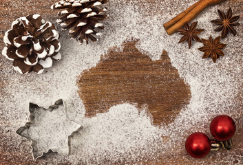 Festive motif of flour in the shape of Australia (series)