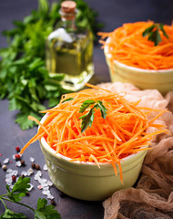 Fresh carrot salad on bowls