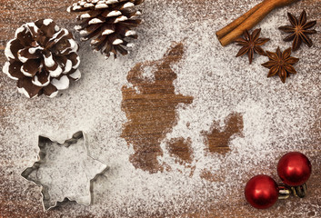 Festive motif of flour in the shape of Denmark (series)