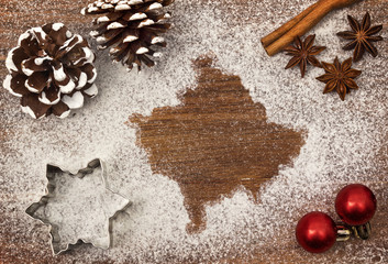 Festive motif of flour in the shape of Kosovo (series)