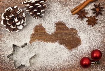 Festive motif of flour in the shape of Latvia (series)