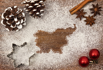 Festive motif of flour in the shape of Slovenia (series)