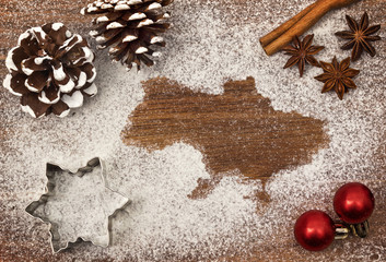 Festive motif of flour in the shape of Ukraine (series)