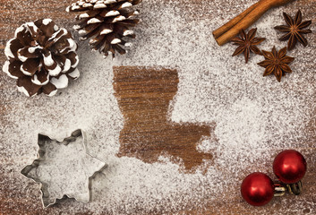 Festive motif of flour in the shape of Louisiana (series)